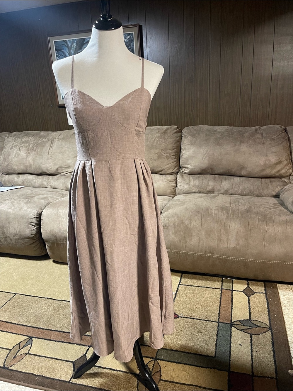 Very J Tan Spaghetti-Strap Midi Dress